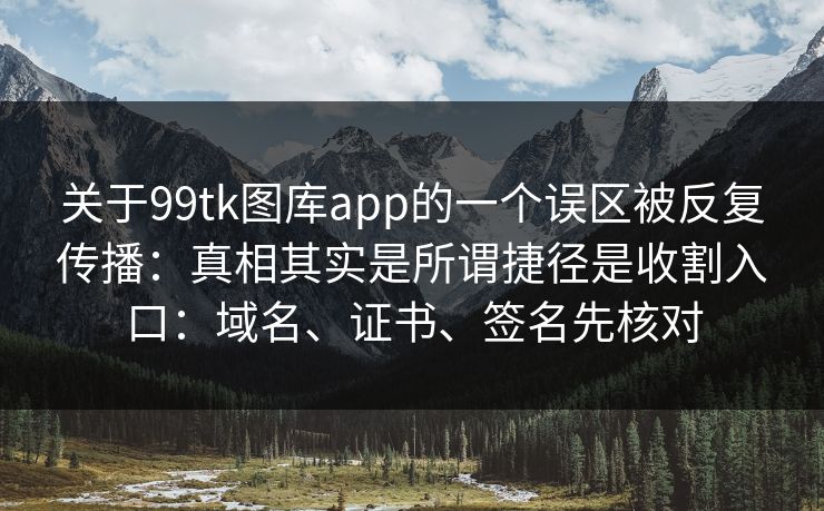 关于99tk图库app的一个误区被反复传播：真相其实是所谓捷径是收割入口：域名、证书、签名先核对